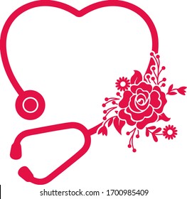 Floral Stethoscope with roses, Pink and heart