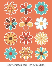 Floral sticker design in retro style. Vector illustration