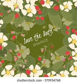 Floral strawberry retro vintage background, vector illustration