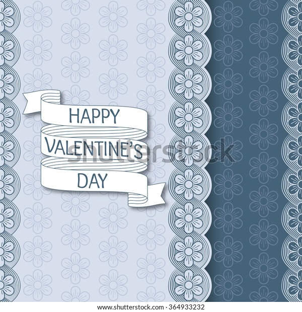 Floral striped\
pattern. Cartoon ribbon with text Happy Valentines Day. Good for\
banners, cards, backgrounds. Detailed decorative motif. Elements\
for ethnic decor. Blue\
colors