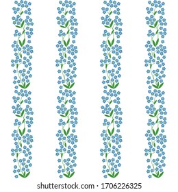Floral striped pattern. Illustration of stripes made of forget-me-nots on a white background. Vector 8 EPS.