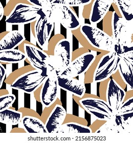 Floral striped seamless pattern design for fashion textiles and graphics