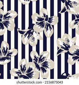 Floral striped seamless pattern design for fashion textiles and graphics