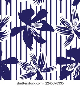 Floral striped seamless pattern design for fashion textiles and graphics