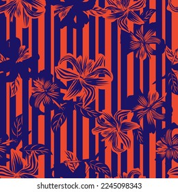 Floral striped seamless pattern design for fashion textiles and graphics