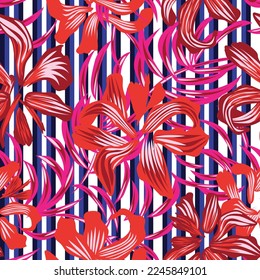 Floral striped seamless pattern design for fashion textiles and graphics
