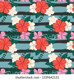 Floral striped seamless pattern perfect for summer seasons.