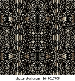 Floral striped vector seamless pattern. Ornamental ethnic tribal style lace background. Textured line art tracery ornate ornaments. Abstract shapes, vintage flowers. Repeat arabesque backdrop.