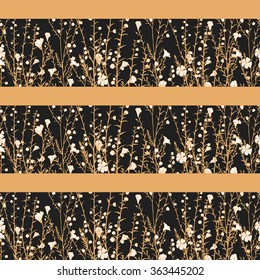 floral stripy pattern with hand drawn branch of flax