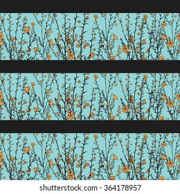 floral stripy pattern with hand drawn branch of flax