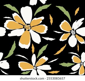 floral traços padrão sem costura, formas orgânicas abstrato floral. Floral sem emenda. flores desenhadas à mão, padrão sem emenda de flor. arte em preto e branco para design têxtil, arte de tecido. , Floral sem emenda