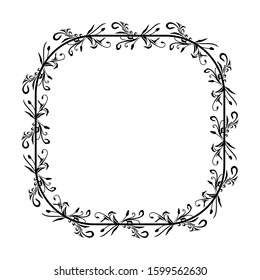 floral style border, frame with leaf and flower illustration, delimiter text or banner, flat design with isolated white background.