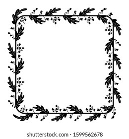 floral style border, frame with leaf and flower illustration, delimiter text or banner, flat design with isolated white background.