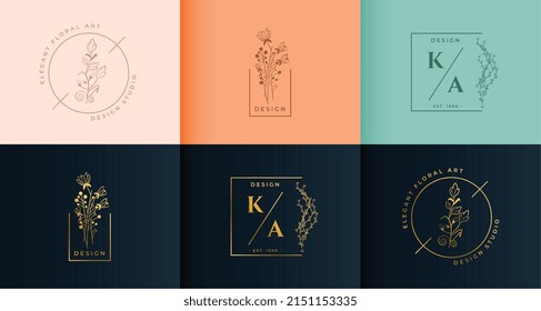 floral style minimal logotype monogram set