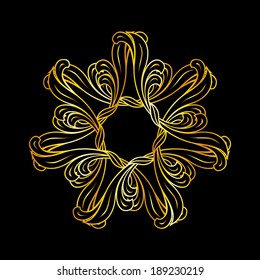 Floral style pattern in gold colors on black background