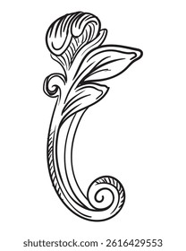 Floral style swirl decorative design element. Vintage damask, baroque filigree wedding scroll floral ornament. Engraving retro pattern. Vector illustration. For decoration, cards, invitation
