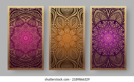 Floral stylized golden pattern. Collection back side of cards. Vector illustration