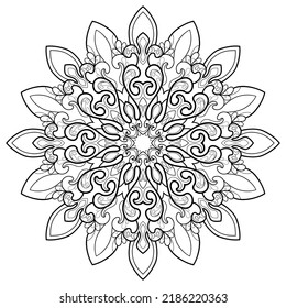 Floral stylized madnala with small and medium patterns, vintage elements on a white isolated background. For coloring book pages.