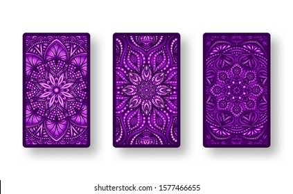 Floral stylized purple pattern. Collection back side of cards