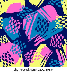 Floral stylized seamless pattern, graffiti acrylic drawing style. Sportswear print, youth seamless bright dynamic geometric motif