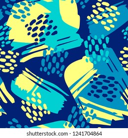 Floral stylized seamless pattern, graffiti acrylic drawing style. Sportswear print, youth seamless bright dynamic geometric motif