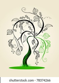 Floral stylized tree hand drawing illustration