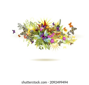 Floral summer abstraction with butterflies. Vector illustration