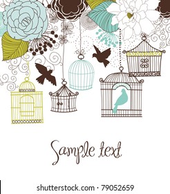 Floral summer background. Birds out of their cages concept vector