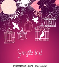 Floral summer background. Birds out of their cages concept vector