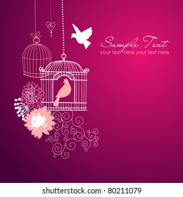 Floral summer background. Birds out of their cages concept vector