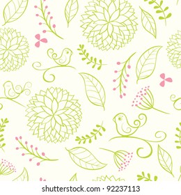 Floral summer background with birds. Vector illustration