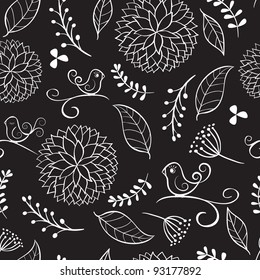 Floral summer background with birds. Vector illustration