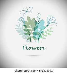 Floral summer background with butterflies. Vector