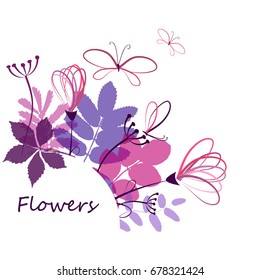 Floral summer background with butterflies. Vector