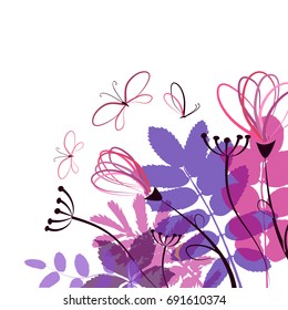 Floral summer background with butterflies. Vector