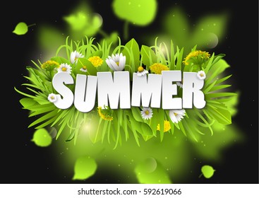 Floral summer background with dandelions and chamomiles.