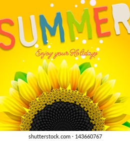 Floral summer background with sunflower, vector illustration. 