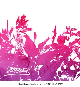 Floral Summer Background, Watercolor Texture
