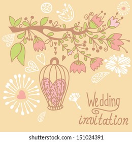 Floral summer background. Wedding invitation.