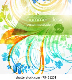 Floral summer design elements with sun shine. Flower abstract bright background for retro design. Vector. eps 10.