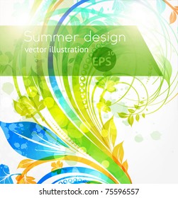 Blumensommer-Design-Elemente mit Sonnenschein. Abstrakter floraler heller Hintergrund für Retro-Design. Vektorgrafik. eps10.