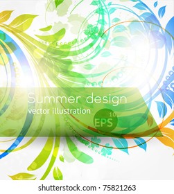 Floral summer design elements with sun shine. Flower abstract bright background for retro design. Vector. eps 10.