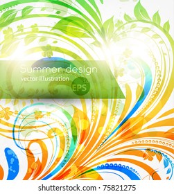 Floral summer design elements with sun shine. Flower abstract bright background for retro design. Vector. eps 10.