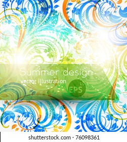 Floral summer design elements with sun shine. Flower abstract bright background for retro design. Vector. eps 10.