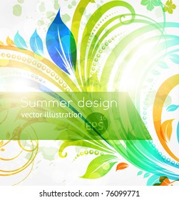 Elementos florales de diseño de verano con luz solar. Fondo claro abstracto de las flores para el diseño retro. Vector. 10.