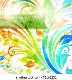Floral summer design elements with sun shine. Flower abstract bright background for retro design. Vector. eps 10.