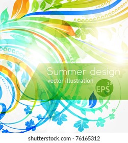 Blumensommer-Design-Elemente mit Sonnenschein. Abstrakter floraler heller Hintergrund für Retro-Design. Vektorgrafik. eps10.