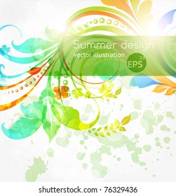 Floral summer design elements with sun shine. Flower abstract bright background for retro design. Vector. eps 10.