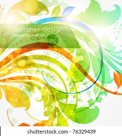 Elementos florales de diseño de verano con luz solar. Fondo claro abstracto de las flores para el diseño retro. Vector. 10.