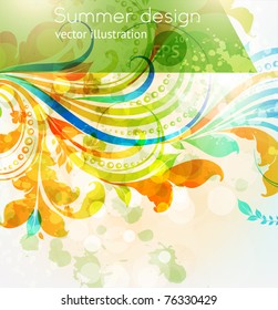 Elementos florales de diseño de verano con luz solar. Fondo claro abstracto de las flores para el diseño retro. Vector. 10.